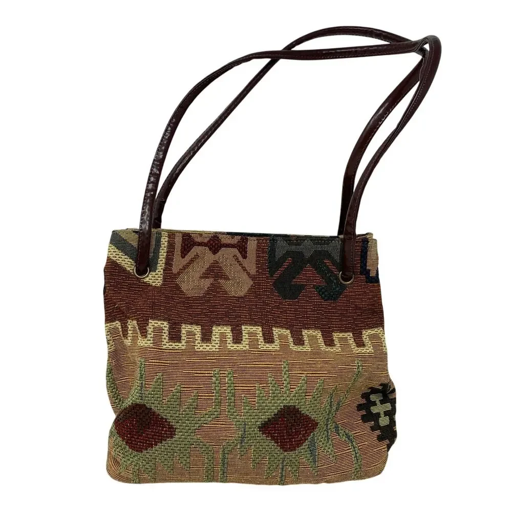 Nine West Southwestern Tapestry Shoulder Bag Brown Aztec Tribal Carpet Purse VTG